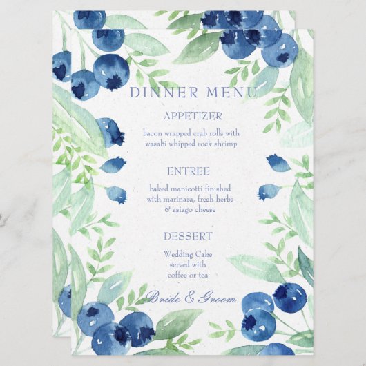 Blueberry Midsommer Rustic Berry Wedding Menu Menükarte (Vorne/Hinten)