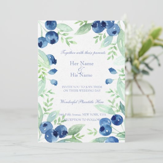 Blueberry Mittelsommer Rustic Berry Wedding Einladung (Stehend Vorderseite)