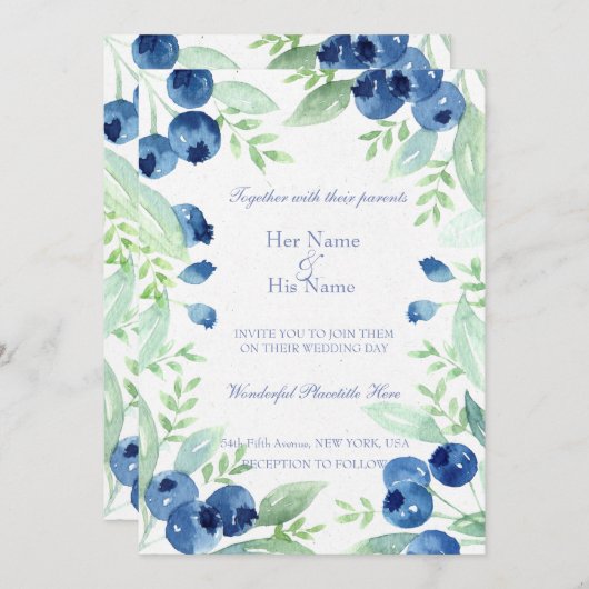 Blueberry Mittelsommer Rustic Berry Wedding Einladung (Vorne/Hinten)