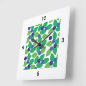 Blueberry Modern Elegant Pattern Green Purple. Quadratische Wanduhr (Winkel)