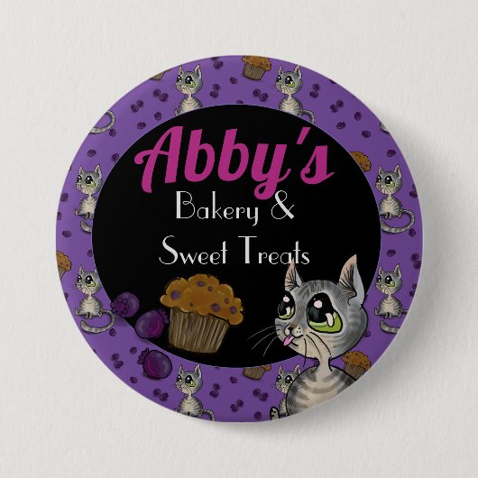 Blueberry Muffin Bloop Cat Custom Bakery Button (Vorderseite)