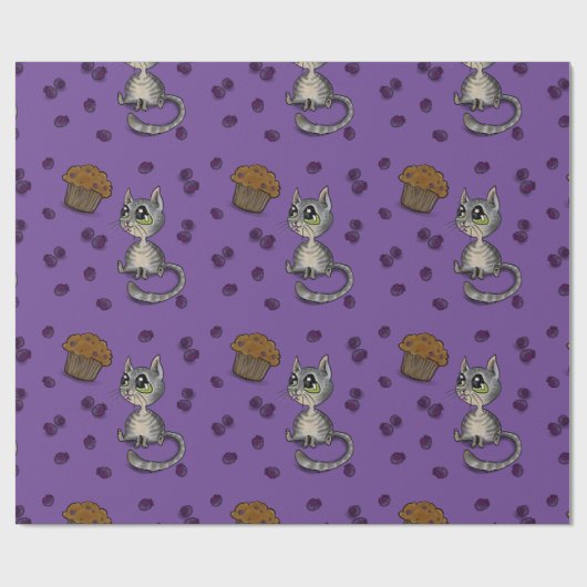 Blueberry Muffin Bloop Cat Pattern Geschenkpapier (Flach)