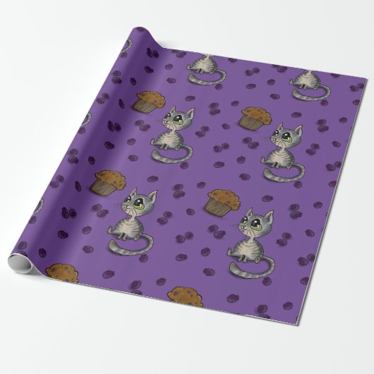Blueberry Muffin Bloop Cat Pattern Geschenkpapier (Ungerollt)