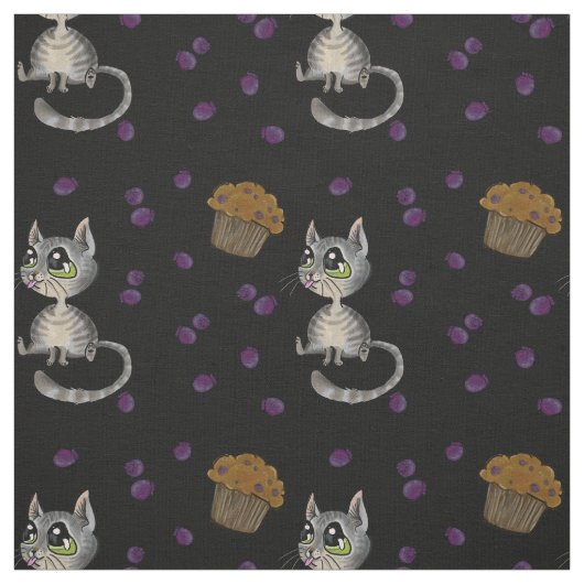 Blueberry Muffin Bloop Kitty Pattern Dark Fabric Stoff (Muster)