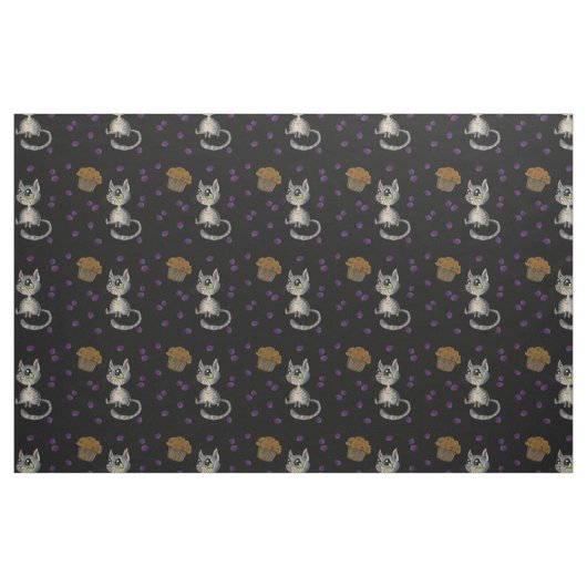 Blueberry Muffin Bloop Kitty Pattern Dark Fabric Stoff (Fat Quarter (45,7 x 55,9 cm))