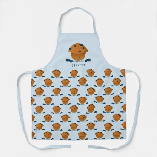 Blueberry Muffin Food Blue Brown Cartoon-Charakter Schürze (Vorderseite)