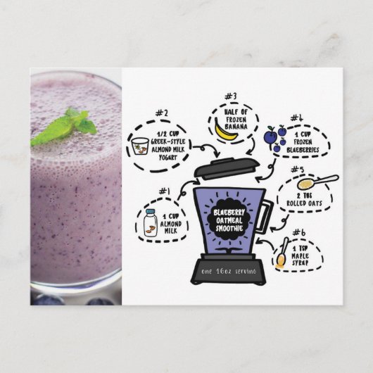 Blueberry Oatmfood Smoothie Rezept Card Postkarte (Vorderseite)