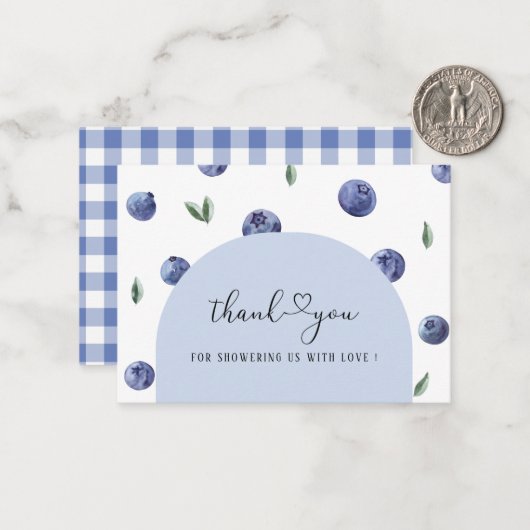 Blueberry One Birthday Boy Danke, Baby Dusche Mitteilungskarte (Vorderseite/Rückseite Beispiel)