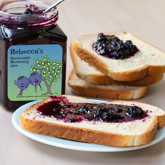 Blueberry Pals Funny Cartoon Jam Pie und mehr Quadratischer Aufkleber