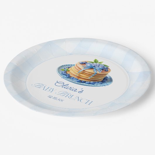 Blueberry Pancake Baby Brunch Babydusche Pappteller (Schrägansicht)
