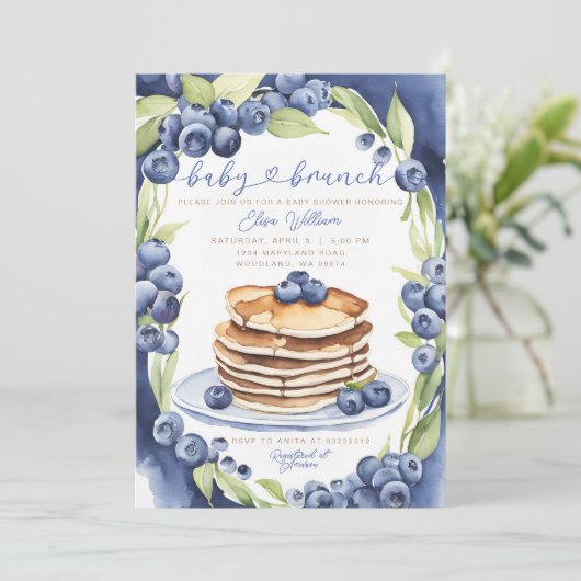 Blueberry Pancakes Baby Brunch Babydusche Einladung (Stehend Vorderseite)