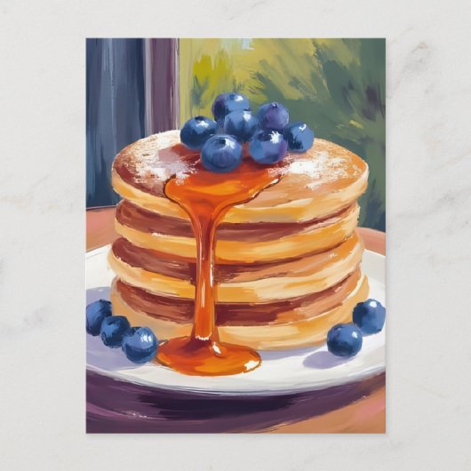 Blueberry Pancakes | Ölfarbe Postkarte (Vorderseite)