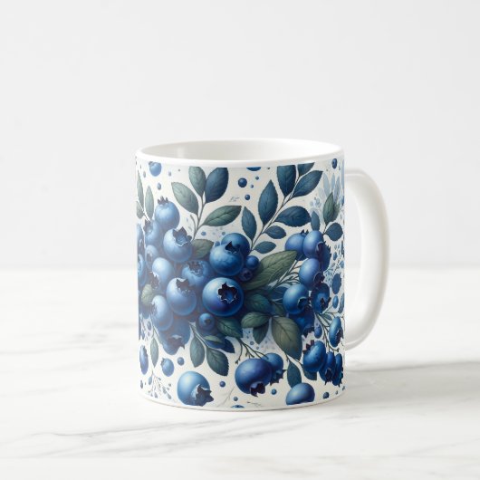 Blueberry Pattern - Hellblauer Hintergrund Kaffeetasse (VorderseiteRechts)