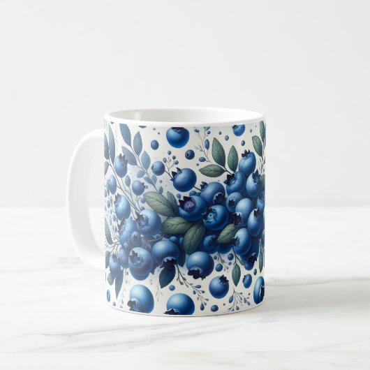 Blueberry Pattern - Hellblauer Hintergrund Kaffeetasse (Vorderseite Links)