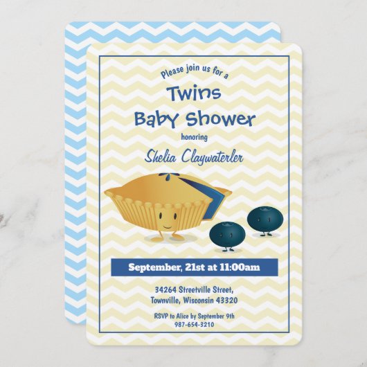 Blueberry Pie Twins Kinderdusche Einladung (Vorne/Hinten)