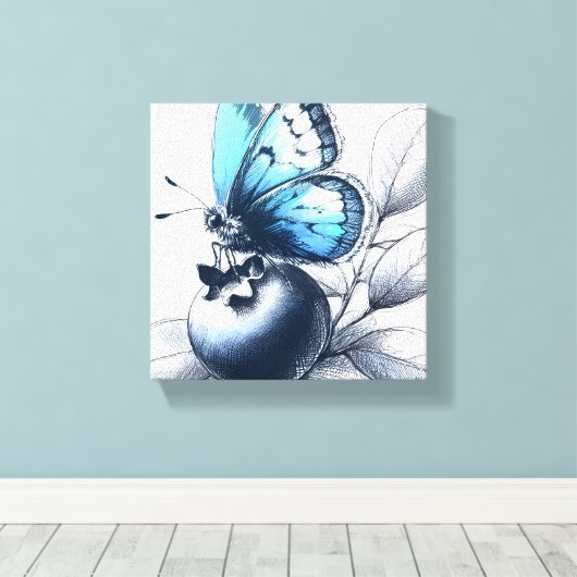Blueberry Sketched Butterfly Leinwand Wall Art (Insitu (Holzboden))