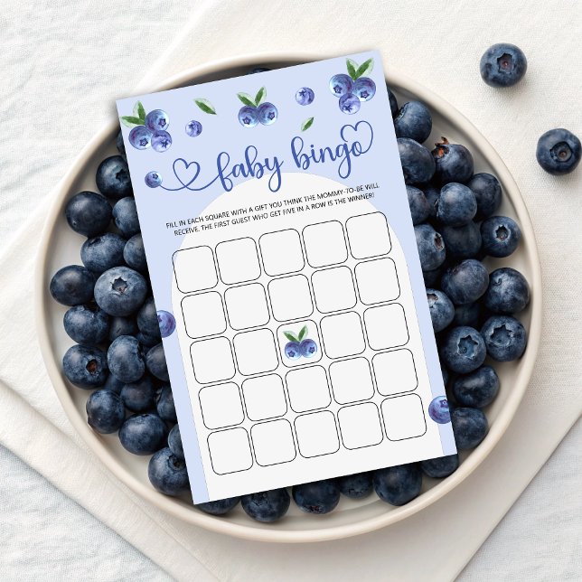 Blueberry Sweet Watercolor Boy Babydusche Bingo (Blueberry Sweet Watercolor Boy Baby Shower Bingo)
