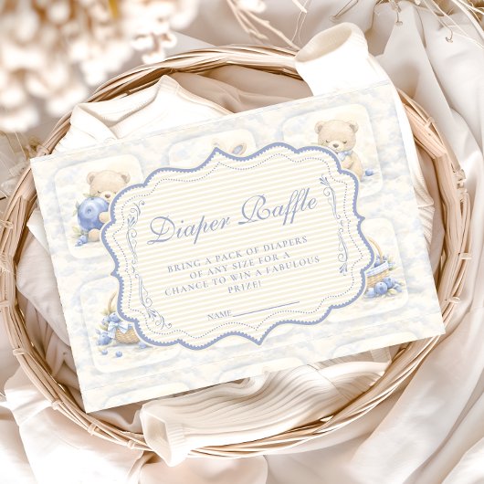Blueberry Teddy Garden Toile Diapper Raffle Begleitkarte