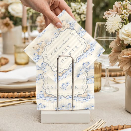 Blueberry Teddy Gift Toile Baby Shower Serviette