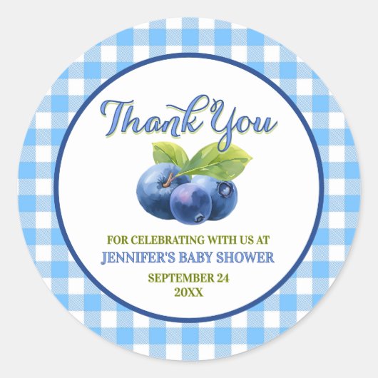 Blueberry Theme Baby Dusche Vielen Dank Runder Aufkleber (Vorderseite)