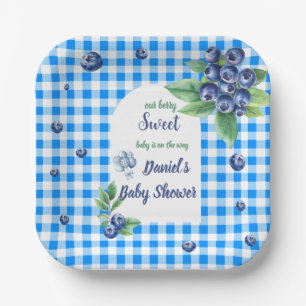 Blueberry-Themed Gingham Watercolor Babydusche Pappteller