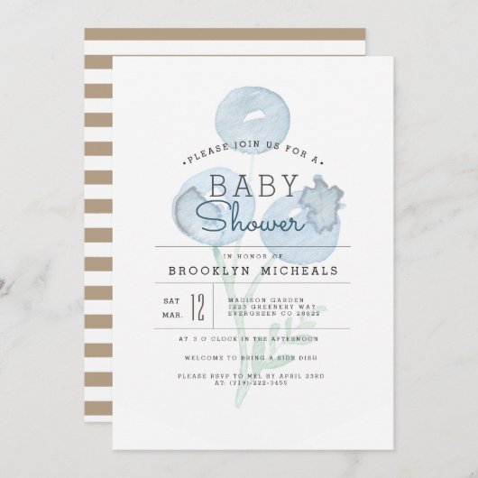 Blueberry Trio | Berry Watercolor Babydusche Einladung (Vorne/Hinten)