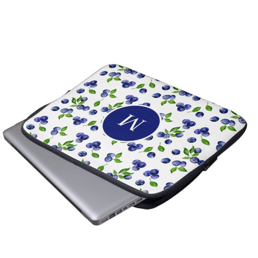 Blueberry Watercolor Monogram Berry Rustic Chic Laptopschutzhülle (Vorne Knopf)