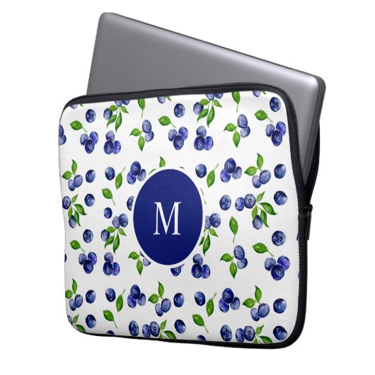 Blueberry Watercolor Monogram Berry Rustic Chic Laptopschutzhülle (Vorderseite Links)