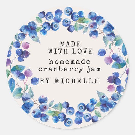 Blueberry Wreath Watercolor Jam Label Canning Runder Aufkleber (Vorderseite)
