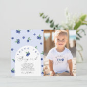 Blueberry Zwei Geburtstagskarte Dankeschön-Foto Einladung (Stehend Vorderseite)