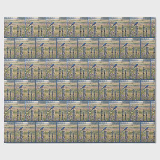 Bluebird auf dem "Country Fencing Post" Geschenkpapier (Flach)