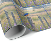 Bluebird auf dem "Country Fencing Post" Geschenkpapier (Rolleneckpunkt)