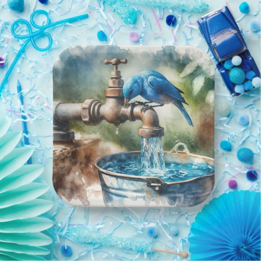 Bluebird auf einem alten Wasserhahn Pappteller (Party)