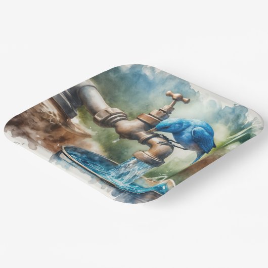 Bluebird auf einem alten Wasserhahn Pappteller (Gewinkelt)