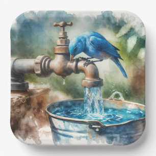 Bluebird auf einem alten Wasserhahn Pappteller