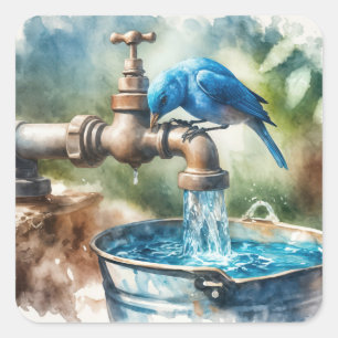 Bluebird auf einem alten Wasserhahn Quadratischer Aufkleber