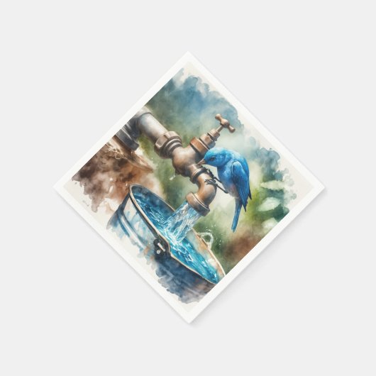 Bluebird auf einem alten Wasserhahn Serviette (Ecke)