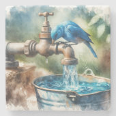 Bluebird auf einem alten Wasserhahn Steinuntersetzer (Vorderseite)