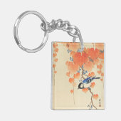 Bluebird auf einem Paulownia Tree Schlüsselanhänger (Vorderseite links)