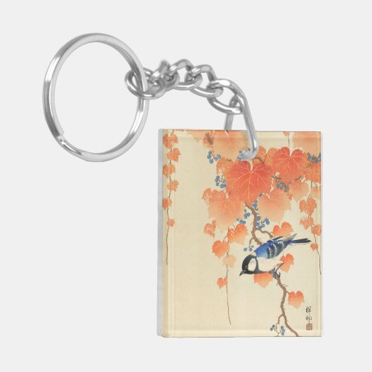 Bluebird auf einem Paulownia Tree Schlüsselanhänger (Vorderseite links)