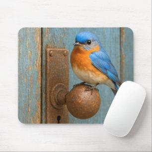 Bluebird auf einem stürmischen Türknauf Mousepad