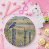 Bluebird auf einem Zaunpfosten Pappteller (Party)