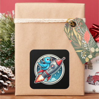 Bluebird auf einer Rakete Quadratischer Aufkleber