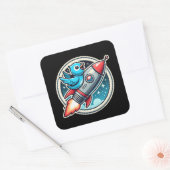 Bluebird auf einer Rakete Quadratischer Aufkleber (Umschlag)