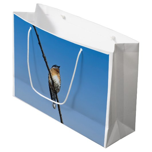 Bluebird auf Zweig Große Geschenktüte (Vorderseite Schrägansicht)
