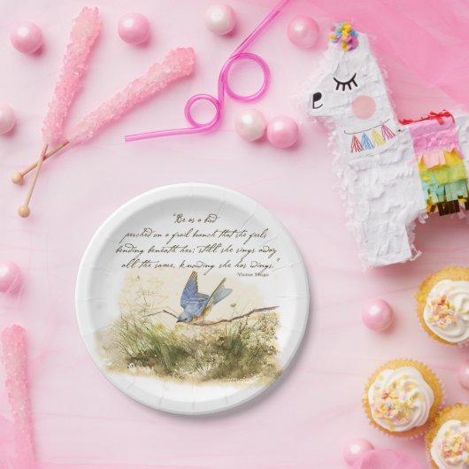 Bluebird auf Zweig Victor Hugo Inspirationsegedich Pappteller (Party)