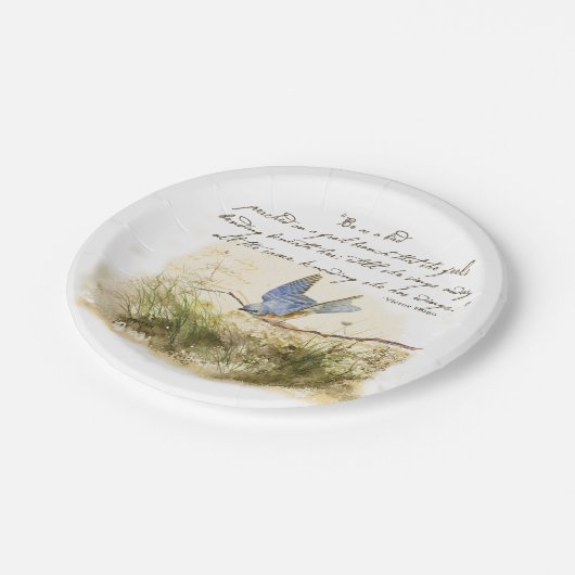 Bluebird auf Zweig Victor Hugo Inspirationsegedich Pappteller (Schrägansicht)