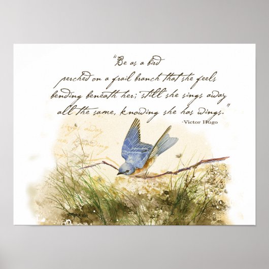 Bluebird auf Zweig Victor Hugo Inspirationsegedich Poster (Vorne)