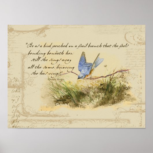 Bluebird auf Zweig Victor Hugo Inspirationsegedich Poster (Vorne)