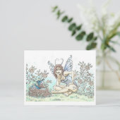 Bluebird Bath Fairy Illustration Art Print Postkarte (Stehend Vorderseite)